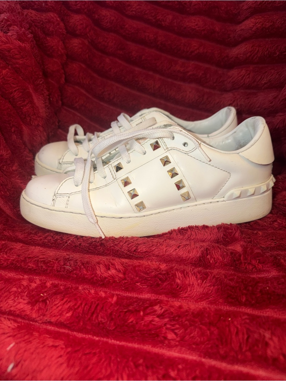 VALENTINO- White Women's Studded Leather Sneakers